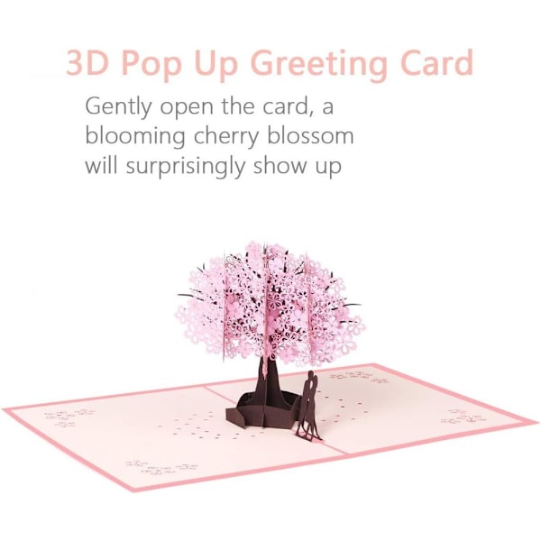3D-kort, bursdagskort, pop-up 3D-kort, gratulasjonskort med konvolutt, rosa