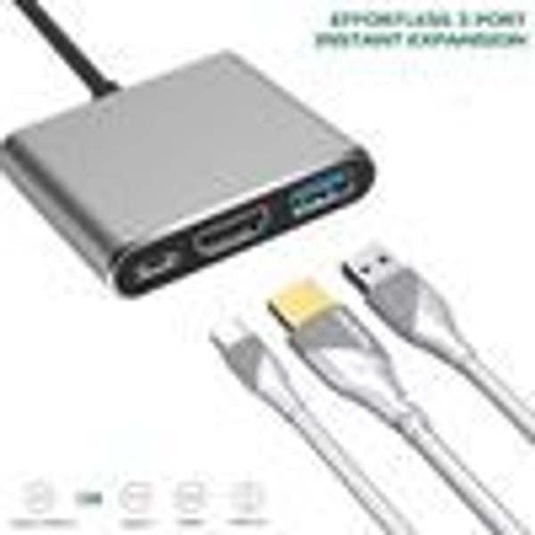 3 i 1 Hub Type C til HDMI USB 3.0 USB-C Adapterkabel