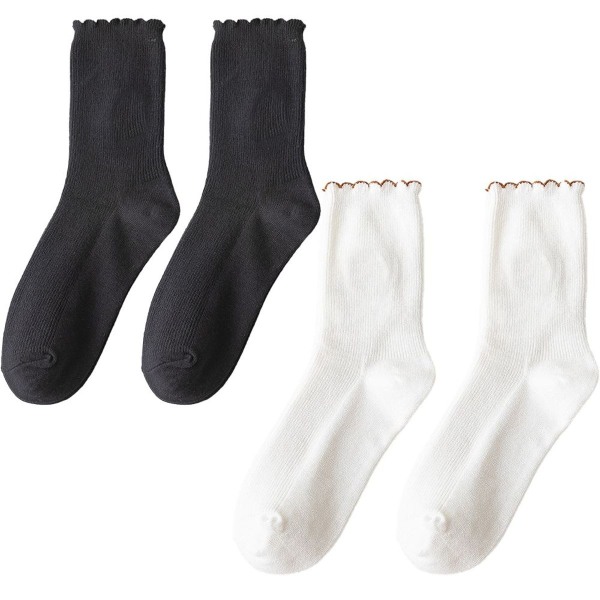 Myke runde sokker med blomsterbroderi på tåen, sort + hvit KLB