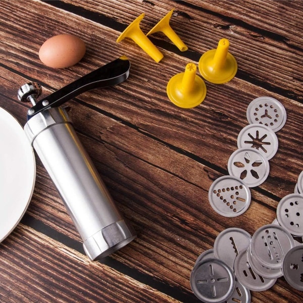 Kyrieval Biscuit Press Cookie Press Rustfrit Kagepresse i Rustfrit Stål med 20