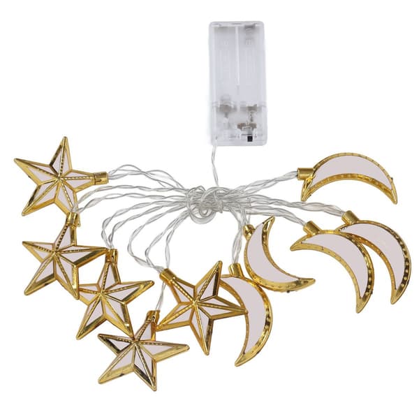 1,5 m 10 LED Ramadan Lys Eid Fe Lys Måne Stjerne Festival KLB
