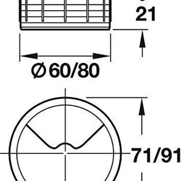 Skrivbordskabelgenomföring Ø 70mm - set med 1 skrivbordskabelguide