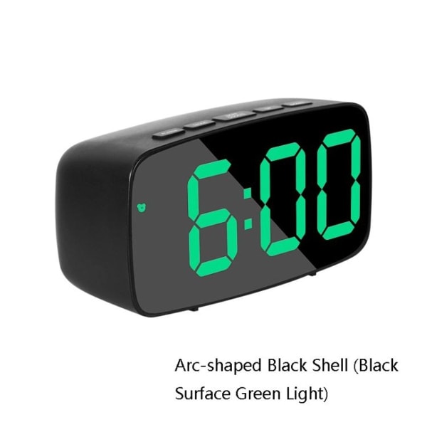 Spejl Sengebord Alarmur Batteri Stik Dual Purpose LED Ur Bueskåret Sort