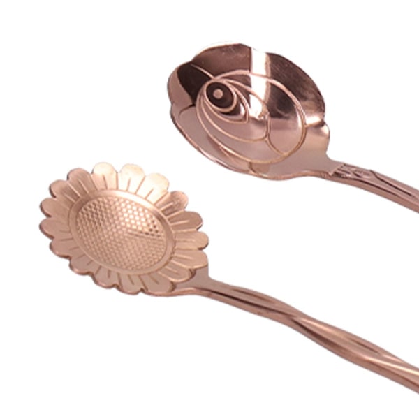 Pakke med 8 blomsterdesign gullbelagt rustfritt stål kaffeskjeer KLB