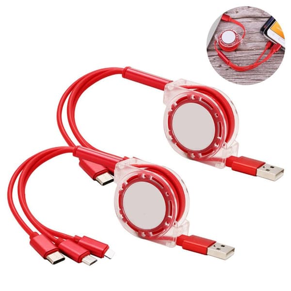 3 in 1 punainen KLB-latauskaapeli Applelle/Androidille/Type-C:lle