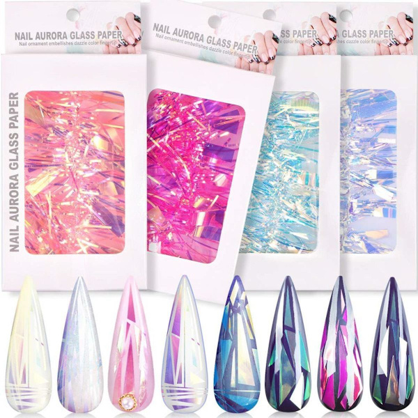 4 bokser holografisk glass neglpapir klistremerke gradient aurora overføringsfolie KLB