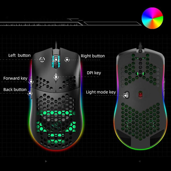 USB-kablet gamingmus RGB-gamingmus med seks justerbar DPI ergonomisk