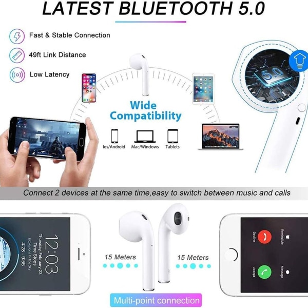 Trådløse ørepropper Bluetooth 5.0-hodesett In-ear-hodetelefoner 20H-hodetelefoner