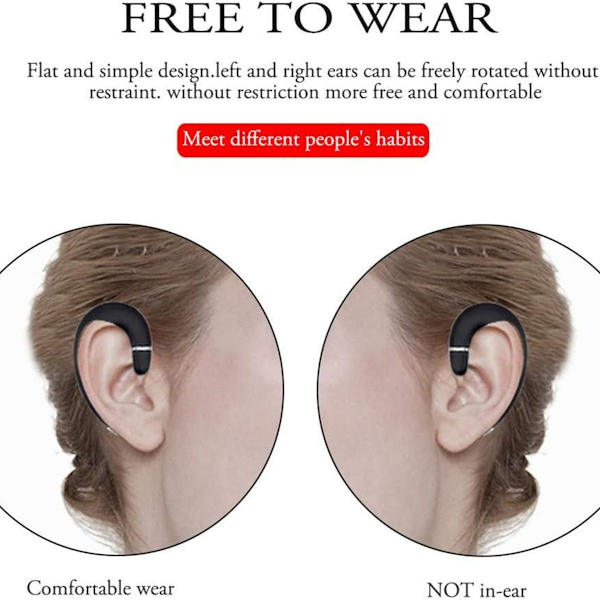 Trådløse Bluetooth-hovedtelefoner med ørekrog, headset uden ørepropper, sort