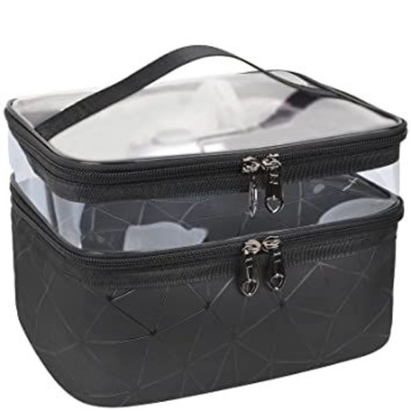 (Sort) Makeup tasker dobbelt lag rejse makeup tasker makeup arrangør toilettasker