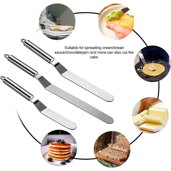 Vinklet konditorispatel, rustfritt stål palettkniv, dekorativ kniv for glasur kake, cupcakes og bakverk -