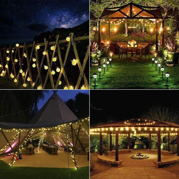 Solcelledrivne lysslynger utendørs 10M 50 LED Globe lysslynger, Vanntett 8 moduser solcelledrevne utelys for hage, terrasse, paviljong, hage, utendørs