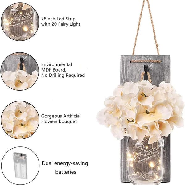 2 Rustikke Mason Jar String Lights, Silke Hortensiaer og LED String Lights KLB