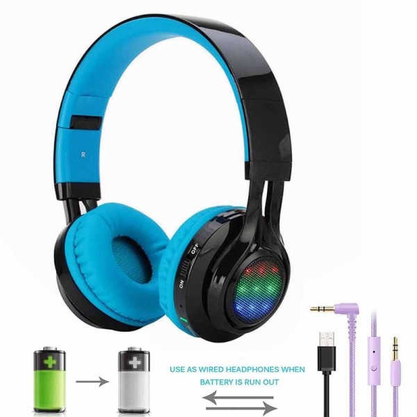 Bluetooth hörlurar lyser, hopfällbara trådlösa blå