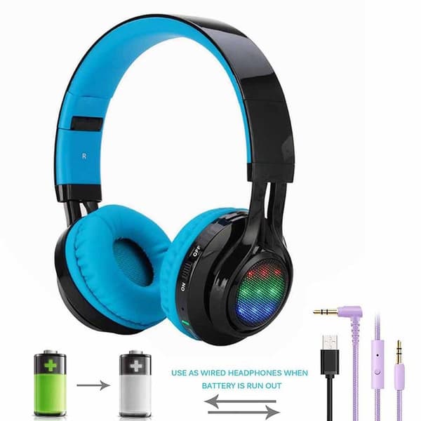 Bluetooth-hörlurar med ljus, hopfällbara trådlösa blå