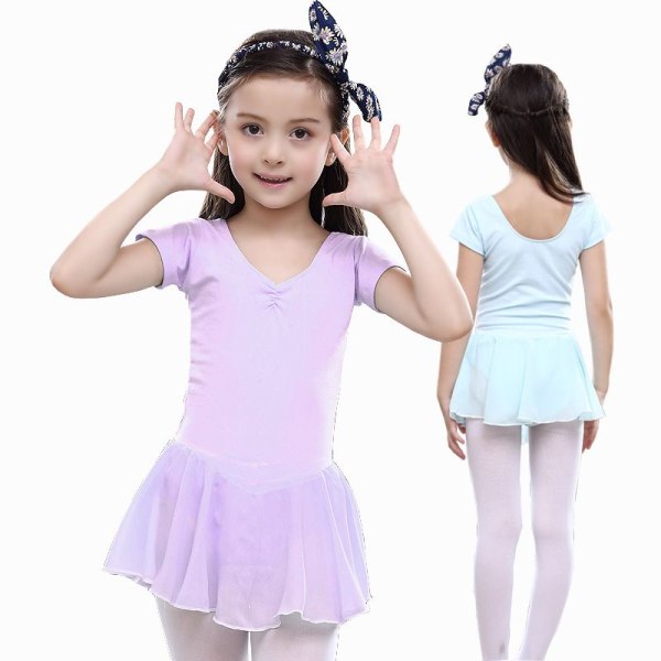 Balletkjole til piger Ballettrikot til børn Børn V-hals Kort/langærmet gymnastikkostume Dansetøj med chiffonnederdel