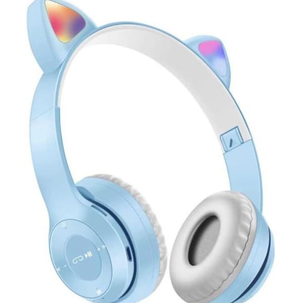 Bluetooth 5.0 Katteøre Hodesett for Barn Foldable Lyseblå