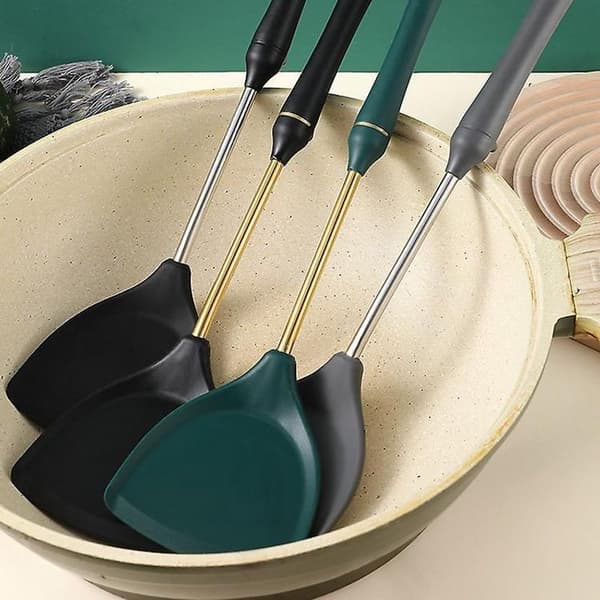 Silikonsköksredskap, rostfritt stålspatel, non-stick beläggning