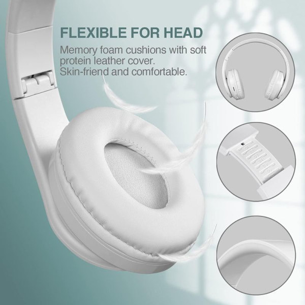 Bluetooth over-ear-hovedtelefoner, stereo dyb bas, blød hvid