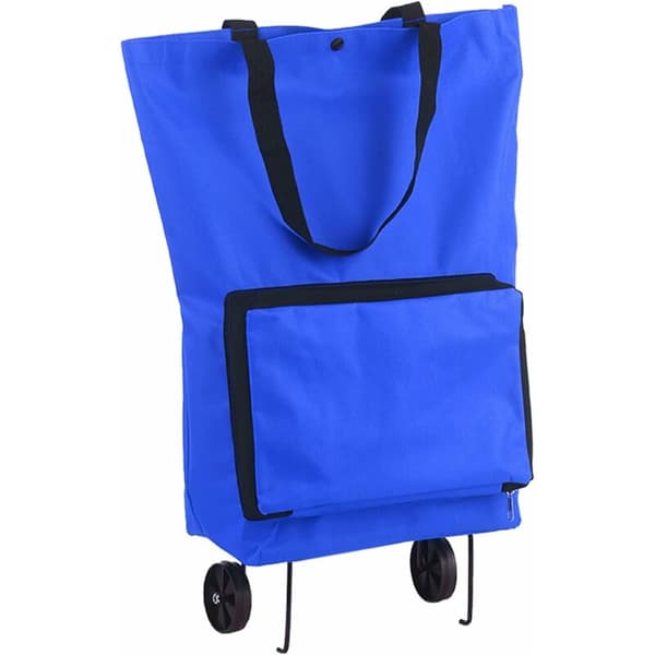 Rullende handlepose, sammenleggbar handlepose med hjul Gjenbrukbar sammenleggbar handlekurv Sammenleggbare handleposer Reisepose Blå KLB
