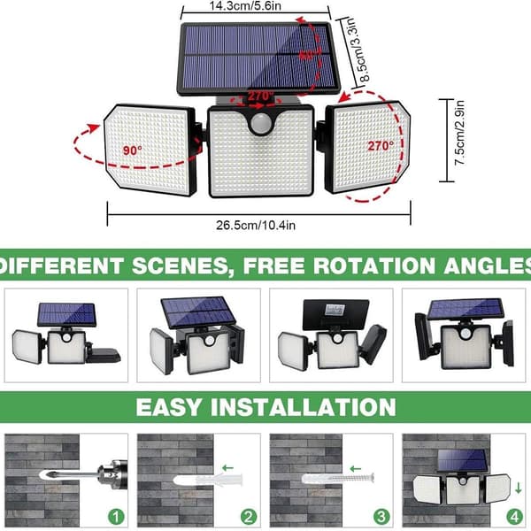 230LED IP65 Solcells Rörelsesensor Utomhus Superljus Utomhus Vägglampor KLB
