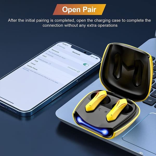 Bluetooth 5.2-hodetelefoner, innebygd mikrofon, Bluetooth gul