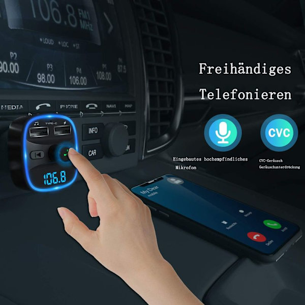Bluetooth FM-sender til bil, radioadapter Bluetooth-sender til bil