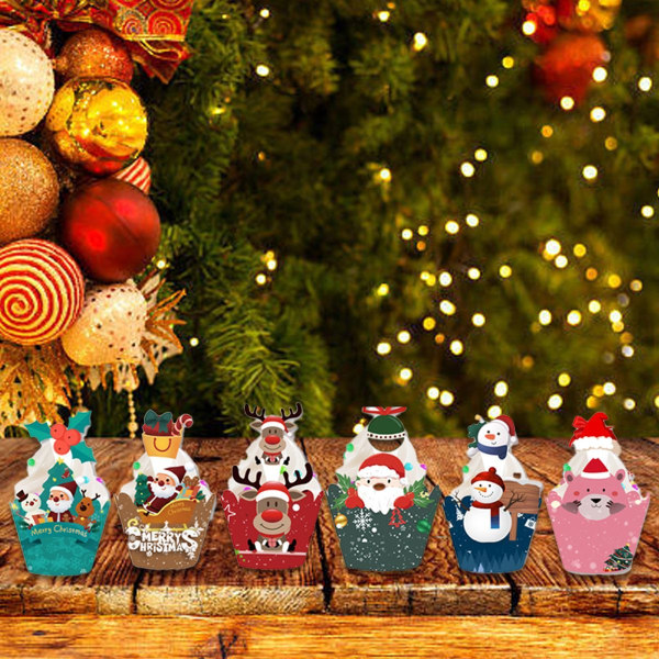 24 kpl joulukuppikakkujen päälliset ja kääreet juhlatarvikkeet - lumiukko/joulu
