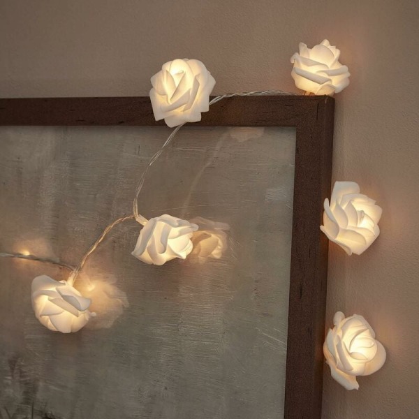 Light Garland 6m White Flowers with 40 Warm White LEDs Battery Operated White KLB