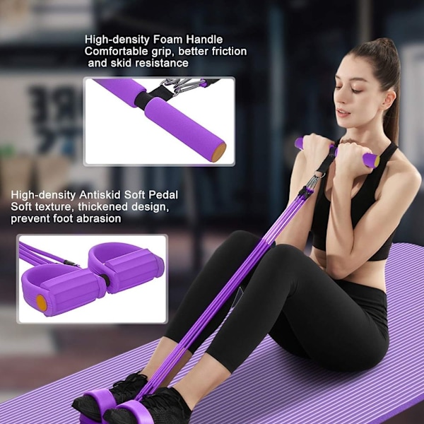 Magtränare Uppgradering 3 Rör Pedal Motstånd Band Elastisk Sit-up Drag Rep Lila