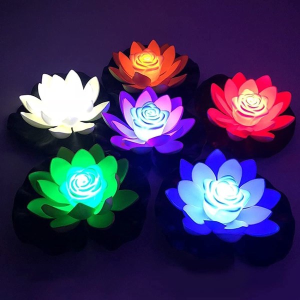 Kunstig flytende vannlilje, lotusdamlys, flytende LED lotus vannlilje for T