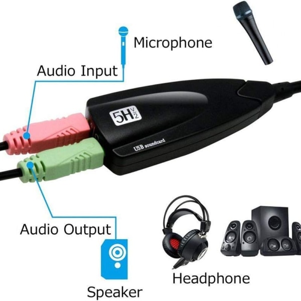 Eksternt USB-lydkort for datamaskin USB-lydstereoadapter for eksternt