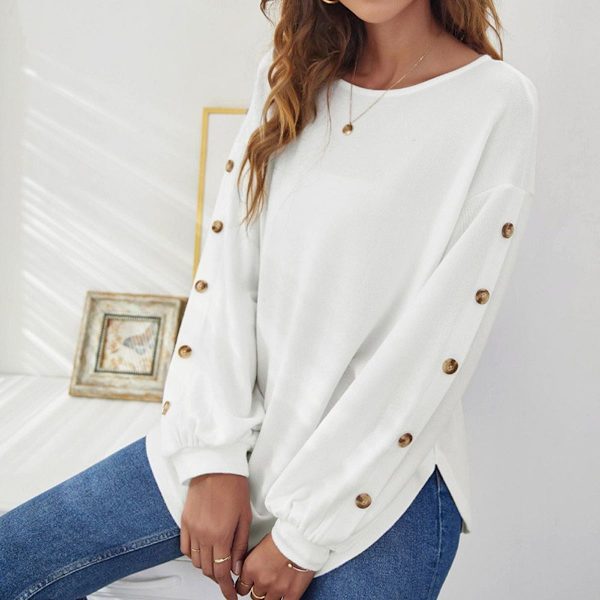 Dame Toppe Efterår Langærmet Løs Pasform Casual Pullover T 2XL