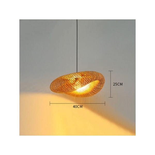 Bambus Pendellampa Bambus Kronljus Vintage Naturlig Bambu Lampa Lantlig Belysning, Handvävd, E27 Skruv, Hall Vardagsrumslampa, 40cm KLB