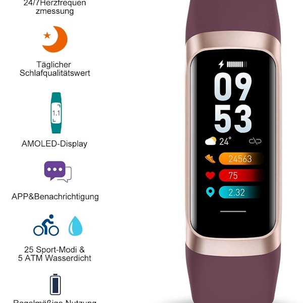 SmartWatch for kvinner og menn med 1,10 tommers AMOLED berøringsskjerm