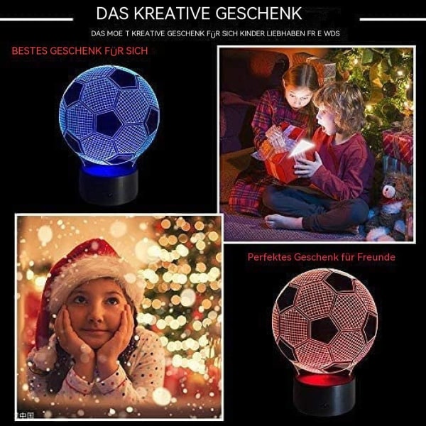 Fodbold 3D Illusion Natlampe, 7 Farver Skiftende Touch Control LED Skrivebordslampe KLB