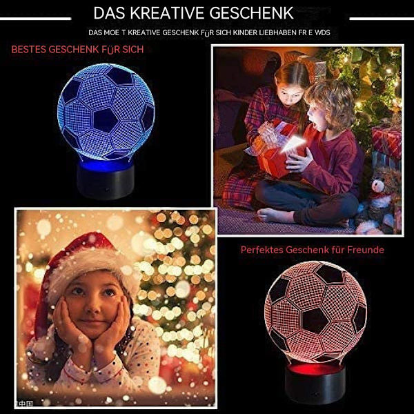 Fotball 3D illusjonsnattlampe, 7 farger skiftende berøringskontroll LED-skrivebordslampe KLB