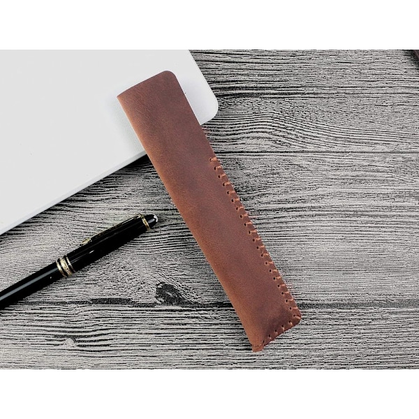 Håndlavet etui til én pen lavet af ægte læder i vintage brun