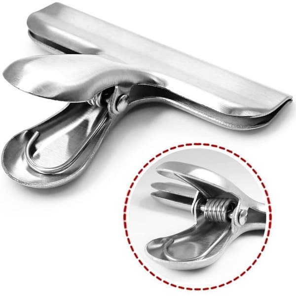 Pakke med 10 rustfrie stålklips, klips for potetgullposer, 7,7 cm brede, robuste
