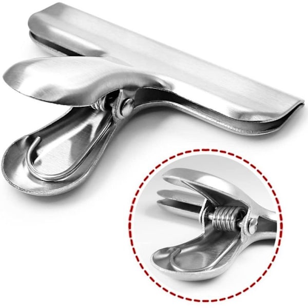 Pakke med 10 rustfrie stålklips, klips til chipposer, 7,7 cm brede, robuste