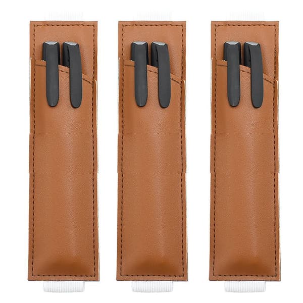 3-pack pennhållare, pennfodral i läder, elastiskt ljusbrunt