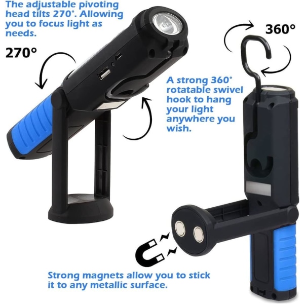 Inspeksjonslampe Oppladbar LED-lampe, Oppladbar LED-arbeidslampe Med Magnetisk LED-lommelykter Lampe Inspeksjonslampe Arbeidslampe