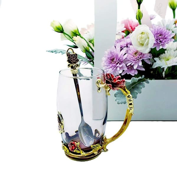 Glas Te Kopp Röd Ros Kristallklar Nyhet Glas Te Kopp Kaffe Koppar KLB