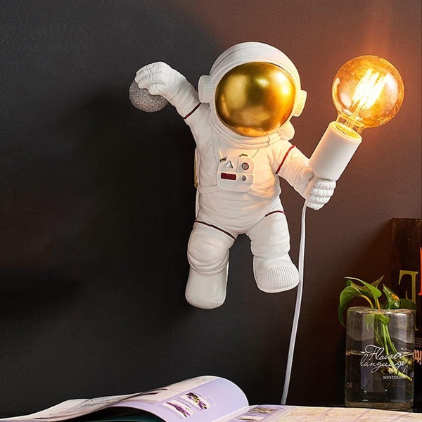 Lampe børnevæglampe med afbryder og fatning, moderne astronaut væglampe f KLB
