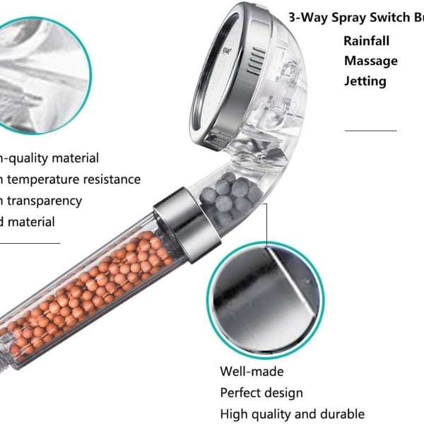 Suihkupää, suodatin suodatus korkeapaineinen veden säästö 3-tilainen suihkufunktio