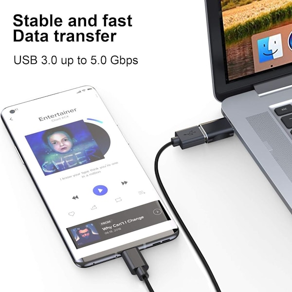 Typ C till USB-adapter, USB C till USB 3.0-adapter, aluminium svart