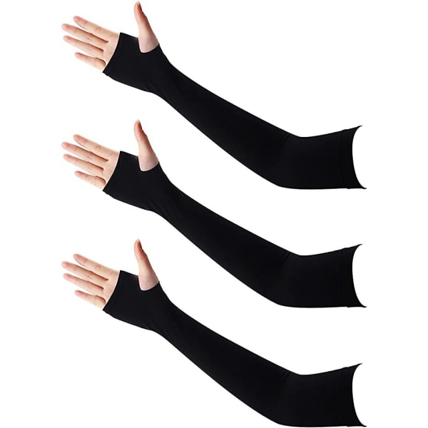 Fingerarmbånd (sort), 3 par UV-beskyttelse Kølearmbånd, 3 farvers armbånd, sommerarmbånd til kvinder, tatoveringsarmbånd til cykling, vandreærmer til golf