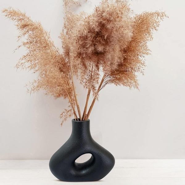 Cirkel vase - mat sort geometrisk donut vase. Nordisk