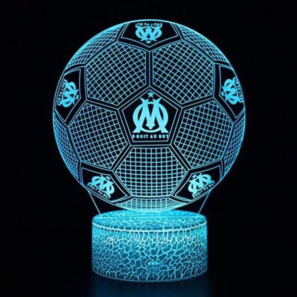 Bedste fodboldform 3D optisk illusion Smart 7 farver LED natlys bordlampe med USB strømkabel Marseille Olympics