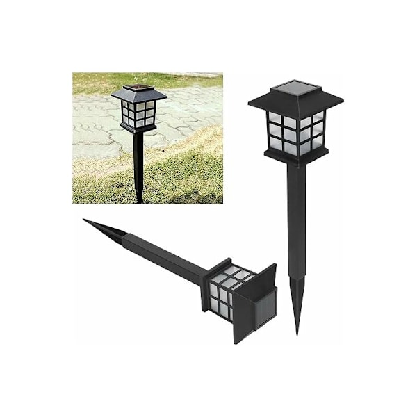6 stk. LED solcelledrevne lamper til udendørs brug, til terrasse, græsplæne, gårdsplads, indkørsel, sti og landskab - 8,6 x 8,6 x 38 cm (hvidt lys) KLB